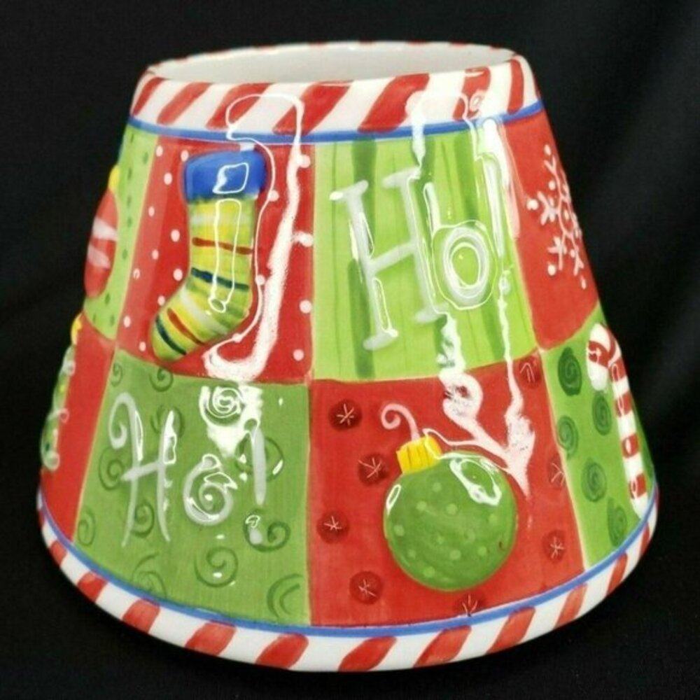 Yankee‎ Candle Christmas Ho Ho Ho Embossed Large Jar Shade Ellen Kraus Red Green